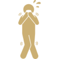 A simple beige silhouette of a person with lines indicating surprise or shock.
