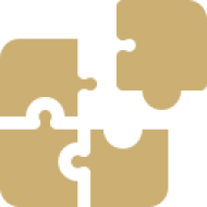 Four interconnected puzzle pieces forming a square with one missing piece.